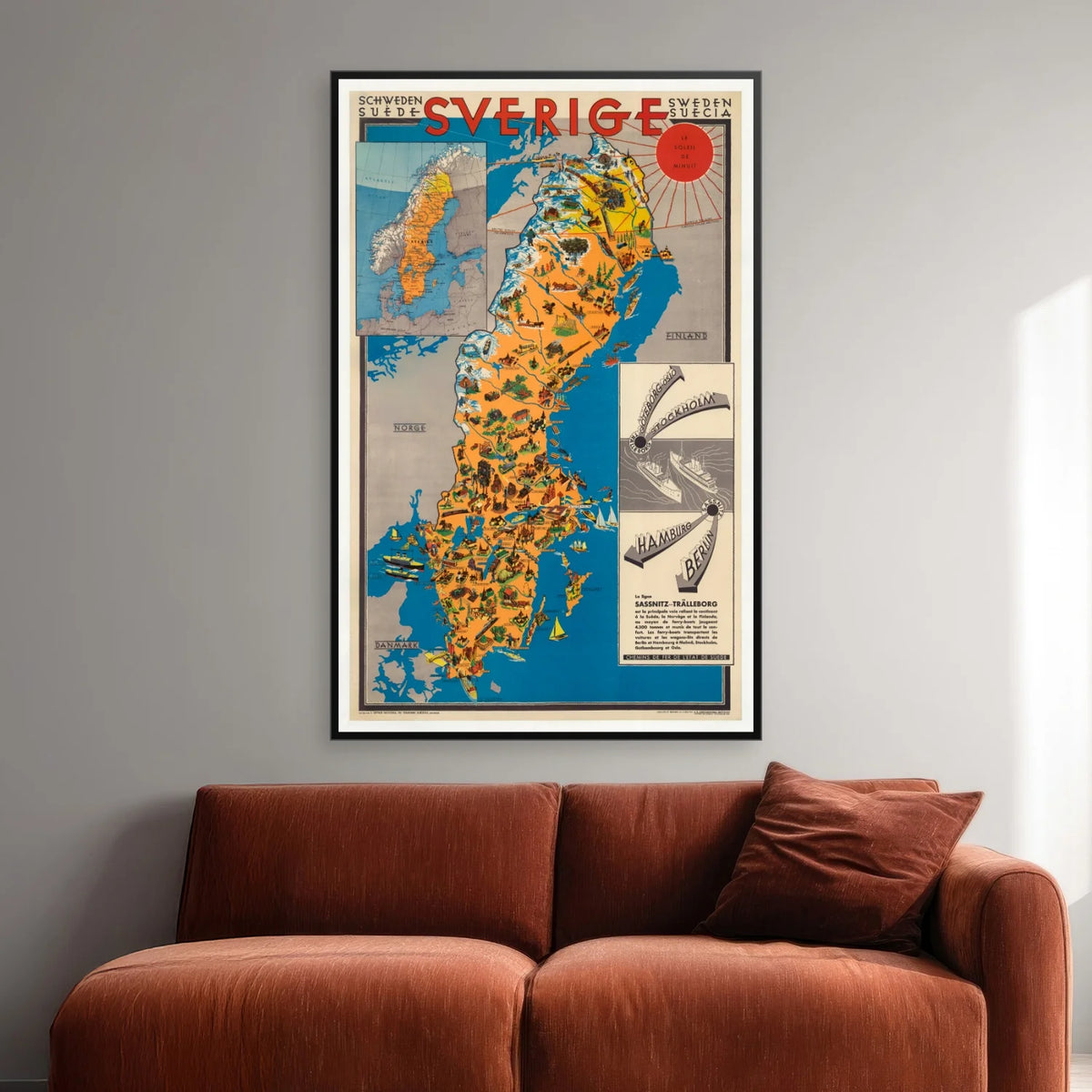Sverige - Sassnitz-Trelleborg 1931 - Rejseplakat - 58×90 cm – billede 2