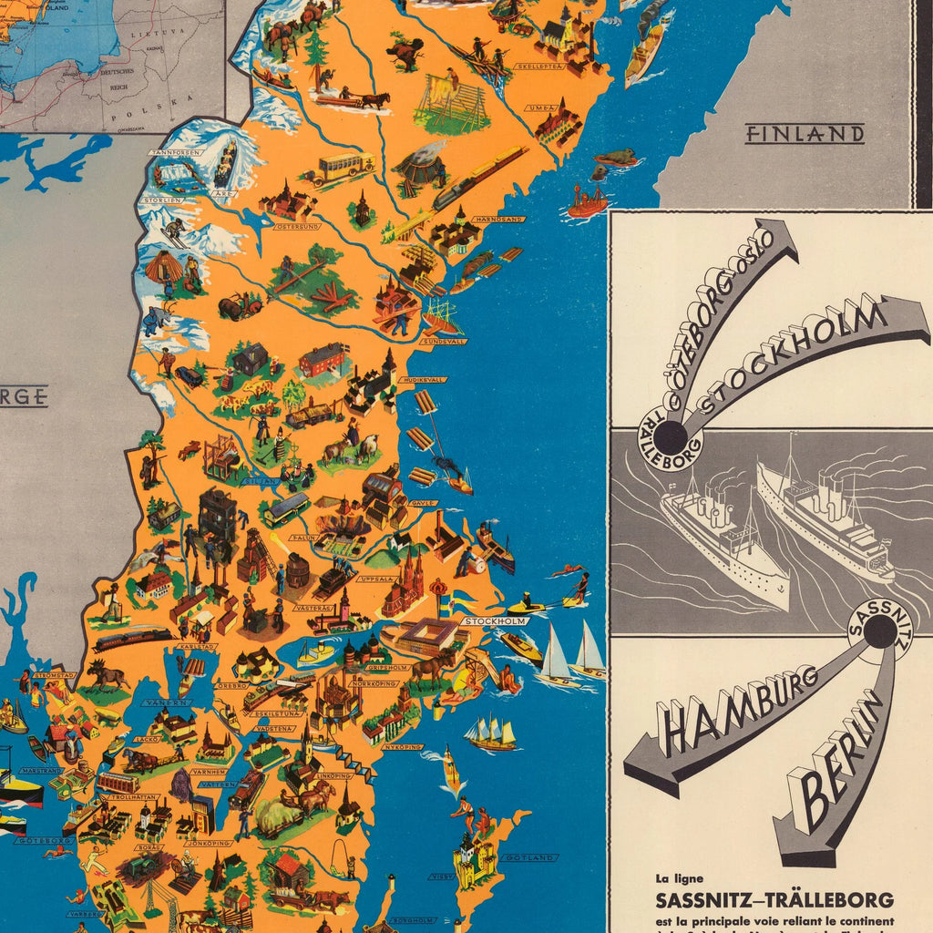 Sverige - Sassnitz-Trelleborg 1931 - Rejseplakat - 58×90 cm – billede 4
