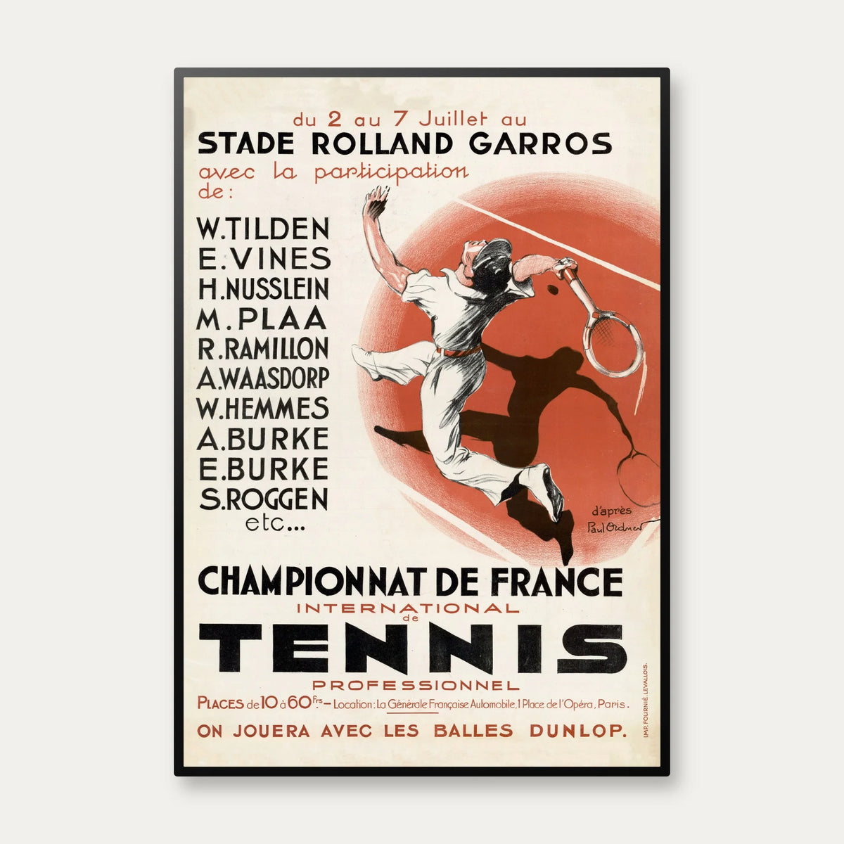 Championnat de France de tennis 1930 - Sportsplakat – billede 1