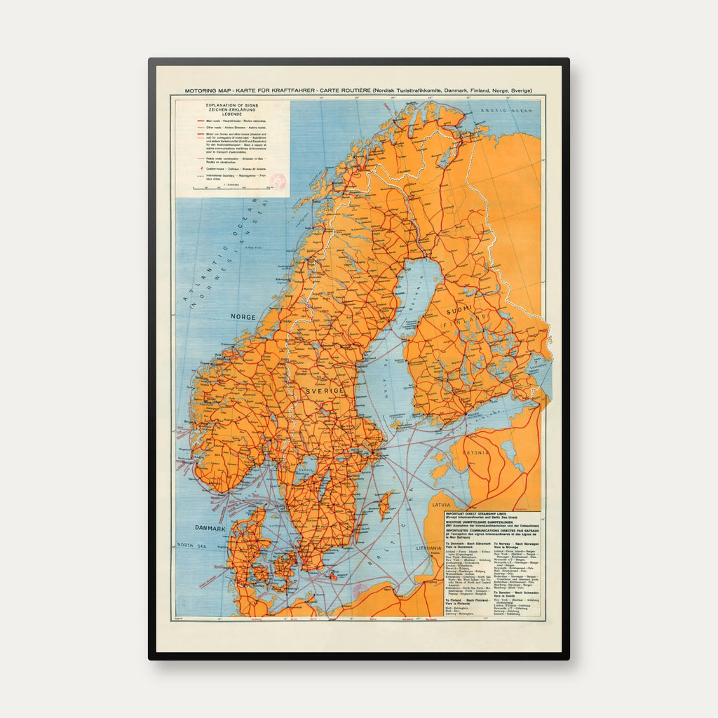 Motoring Map - Nordisk vejkort over Skandinavien fra 1937 – billede 1