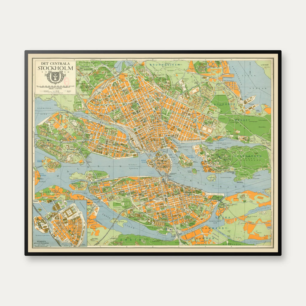 Det centrala Stockholm 1950 - Bykort - 85×68 cm – billede 1