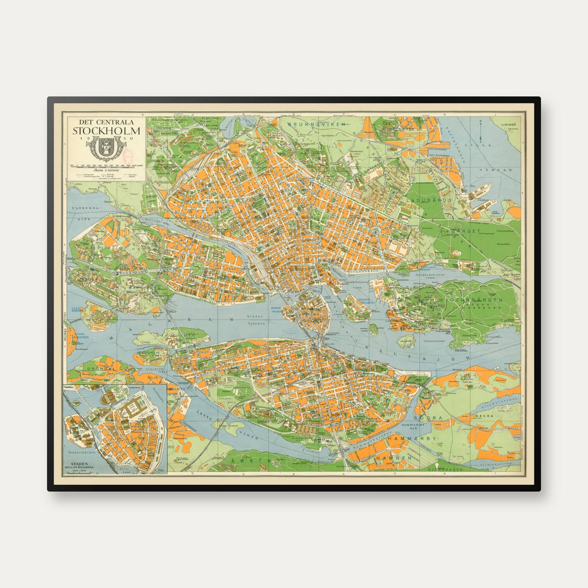 Det centrala Stockholm 1950 - Bykort - 85×68 cm – billede 1