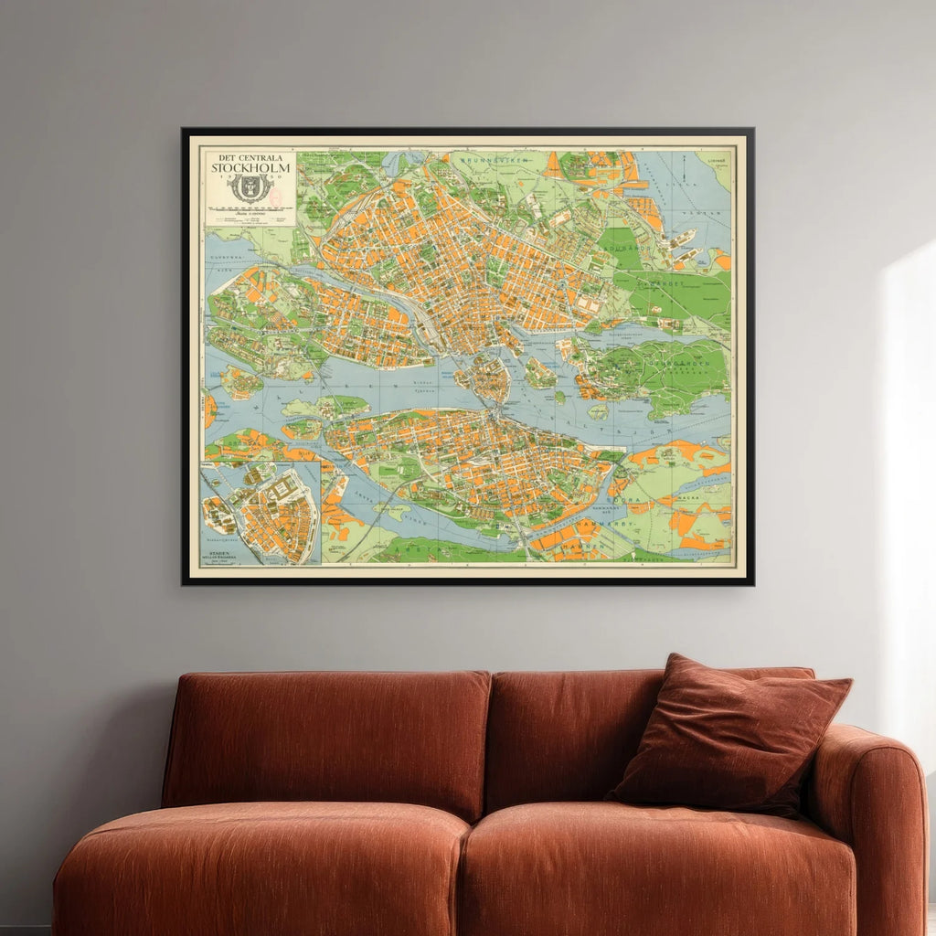 Det centrala Stockholm 1950 - Bykort - 85×68 cm – billede 2
