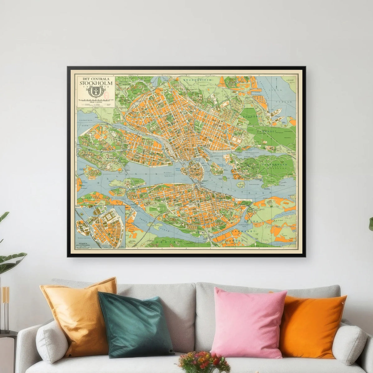 Det centrala Stockholm 1950 - Bykort - 85×68 cm – billede 3