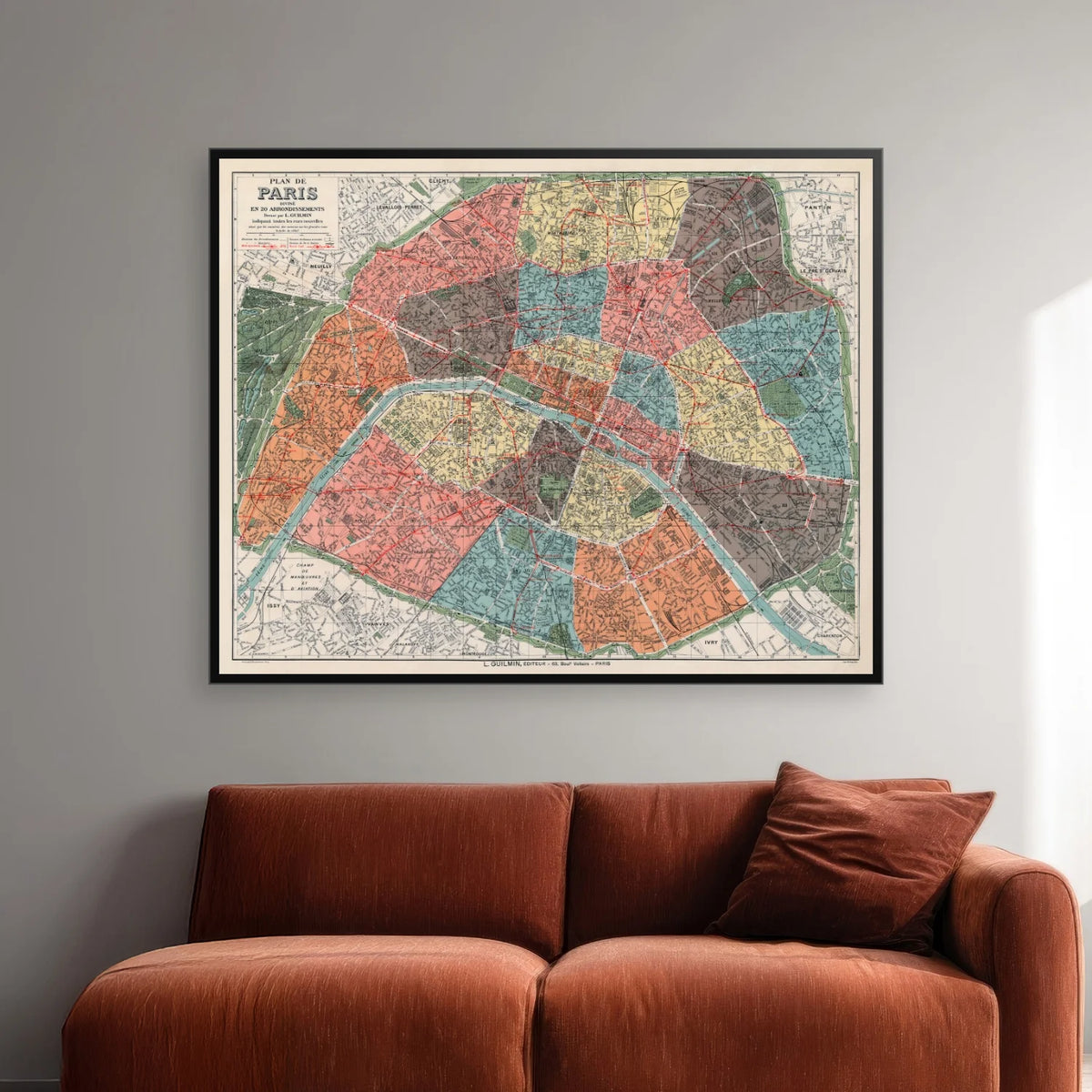 Plan de Paris divisé en 20 arrondissements 1926 - Bykort - 88×70 cm – billede 2