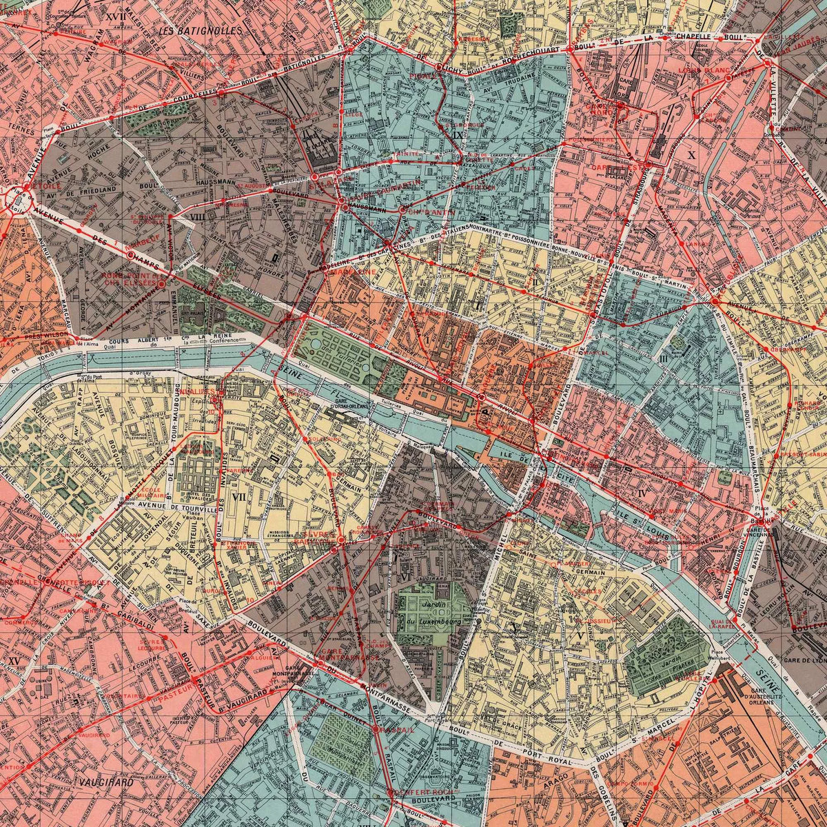 Plan de Paris divisé en 20 arrondissements 1926 - Bykort - 88×70 cm – billede 3