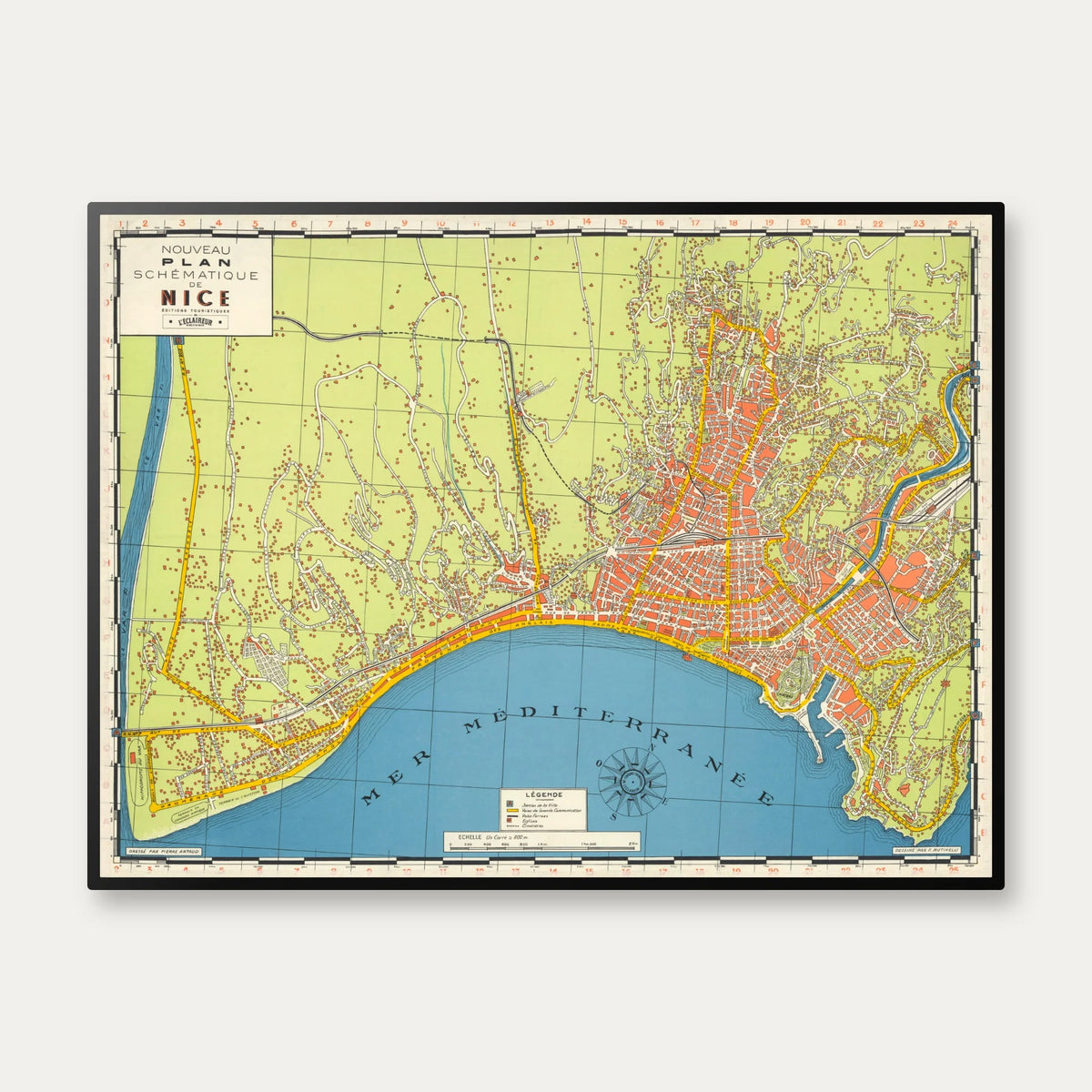 Ville de Nice 1928 - Bykort - 80×60 cm – billede 1