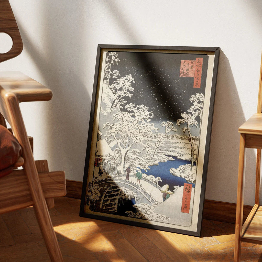 Meguro taikobashi yohinooka 1857 - Japansk træsnit – billede 3