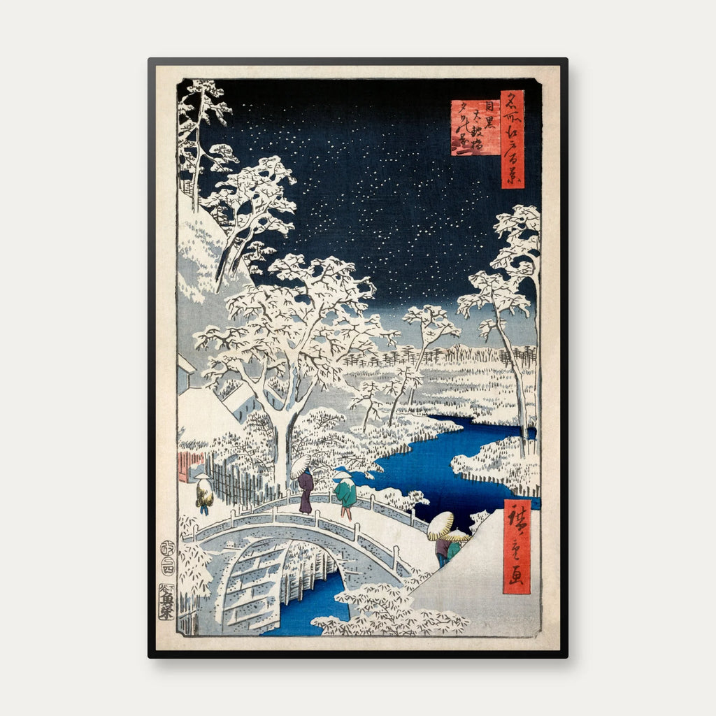 Meguro taikobashi yohinooka 1857 - Japansk træsnit – billede 1