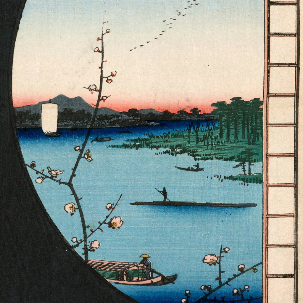 Massaki-hen yori Suijin no mori uchigawa sekiya no sato 1857 - Japansk træsnit – billede 4