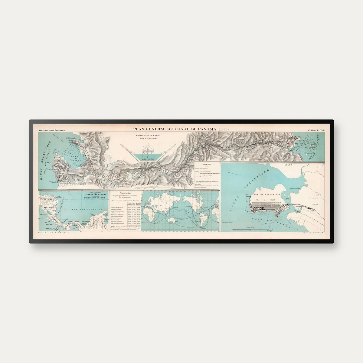 Plan général du Canal de Panama 1886 - Landkort - 86×35 cm – billede 1