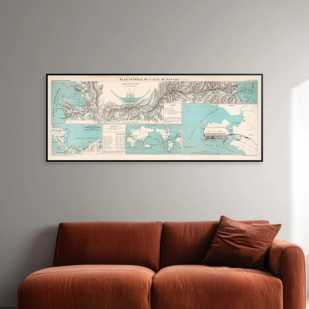 Plan général du Canal de Panama 1886 - Landkort - 86×35 cm – billede 2