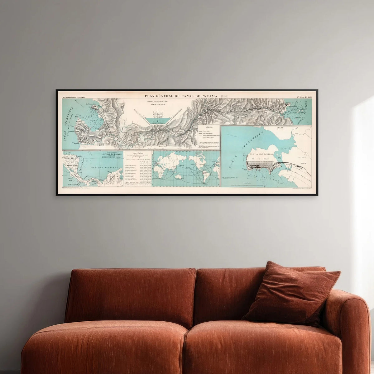 Plan général du Canal de Panama 1886 - Landkort - 86×35 cm – billede 2