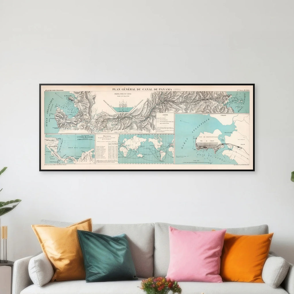 Plan général du Canal de Panama 1886 - Landkort - 86×35 cm – billede 3