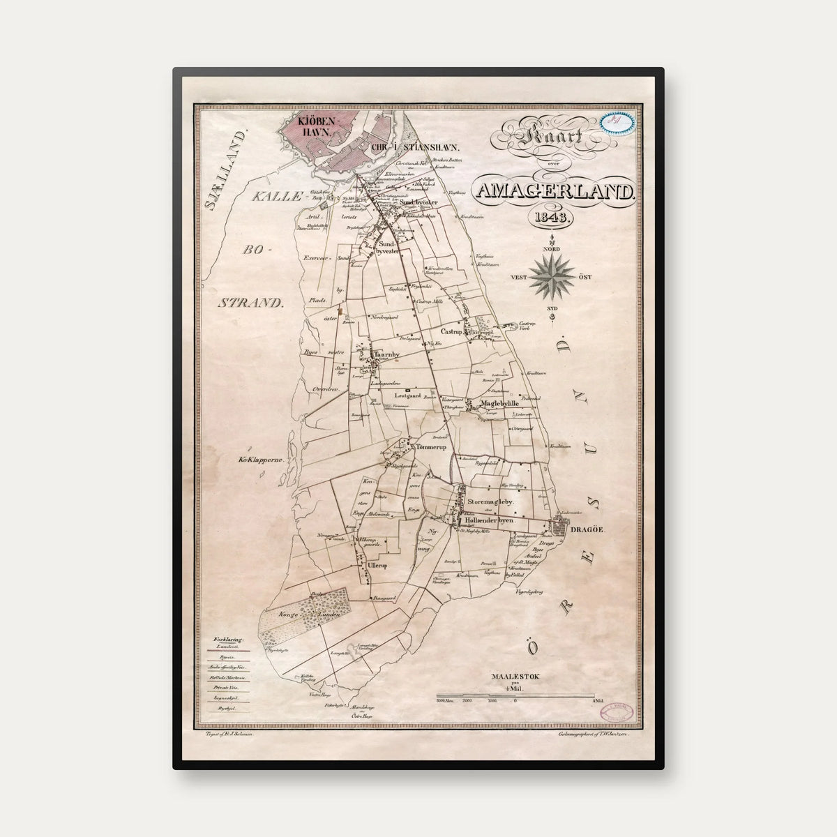 Amagerland 1843 - Historisk kort over Amager – billede 1