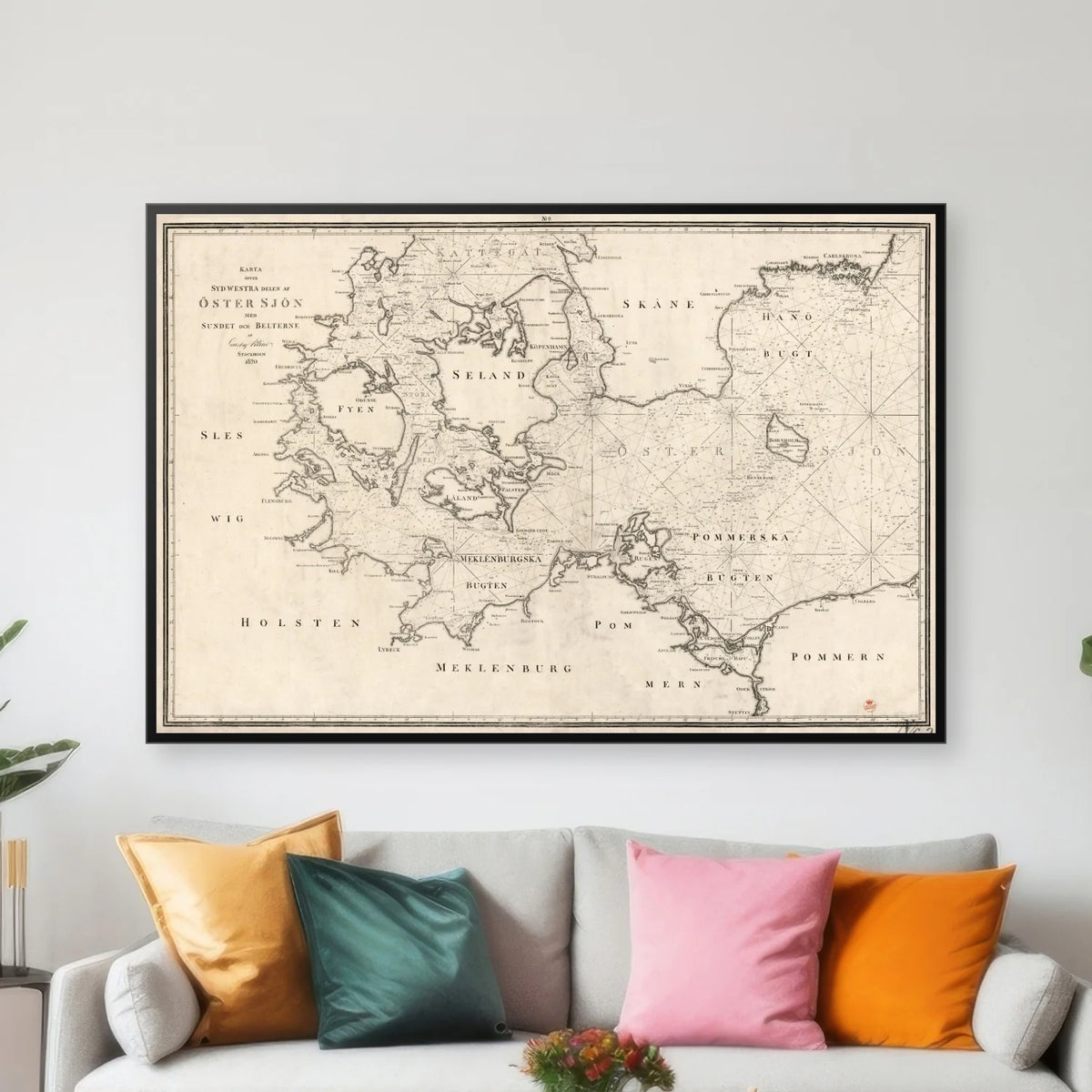 Öster Sjön 1820 - Syd westra Del - Søkort - 80×54 cm – billede 3