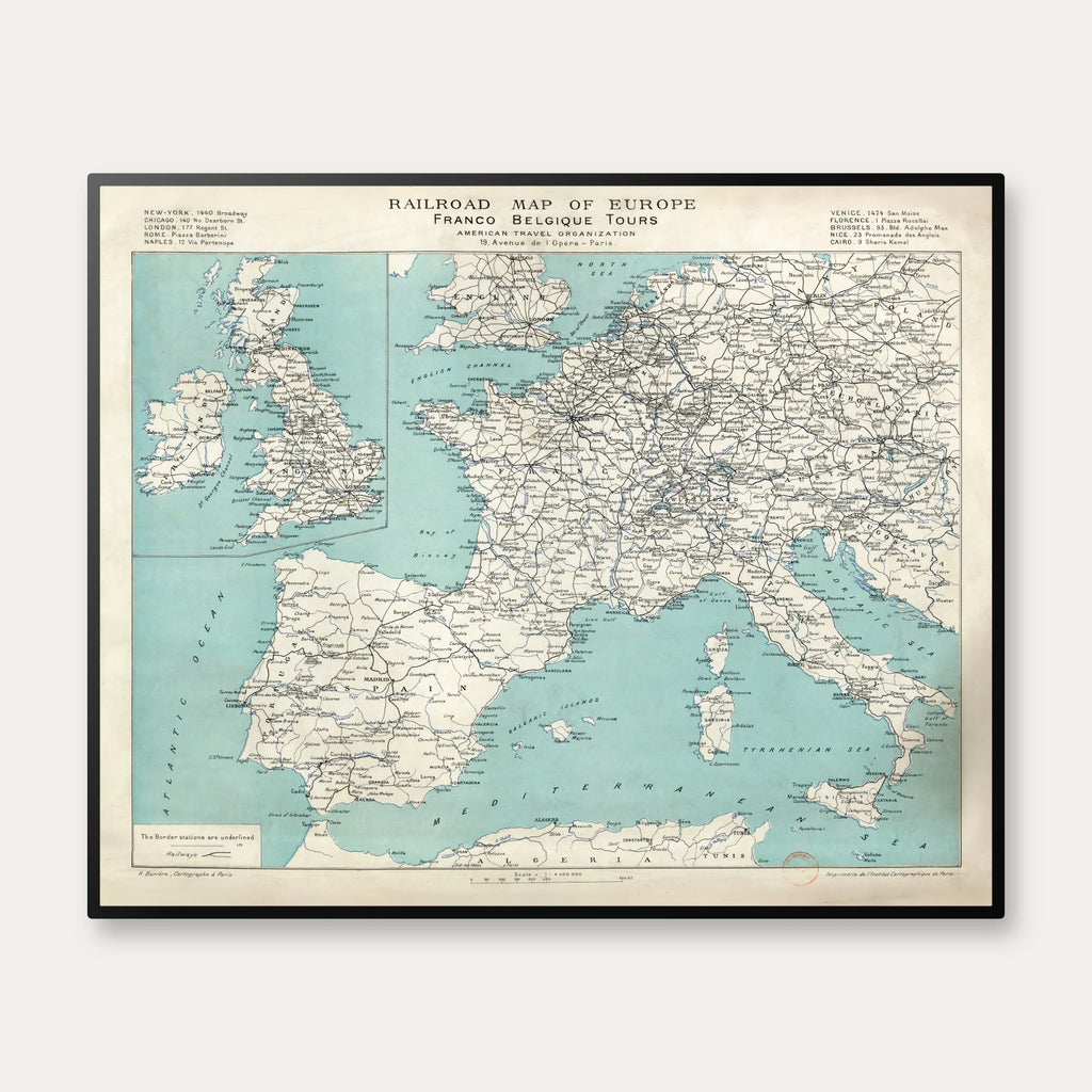 Railroad map of Europe 1920 - Jernbanekort - 80×65 cm – billede 1
