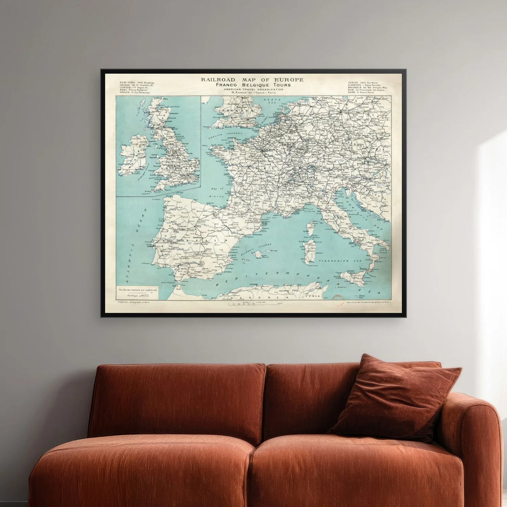 Railroad map of Europe 1920 - Jernbanekort - 80×65 cm – billede 2