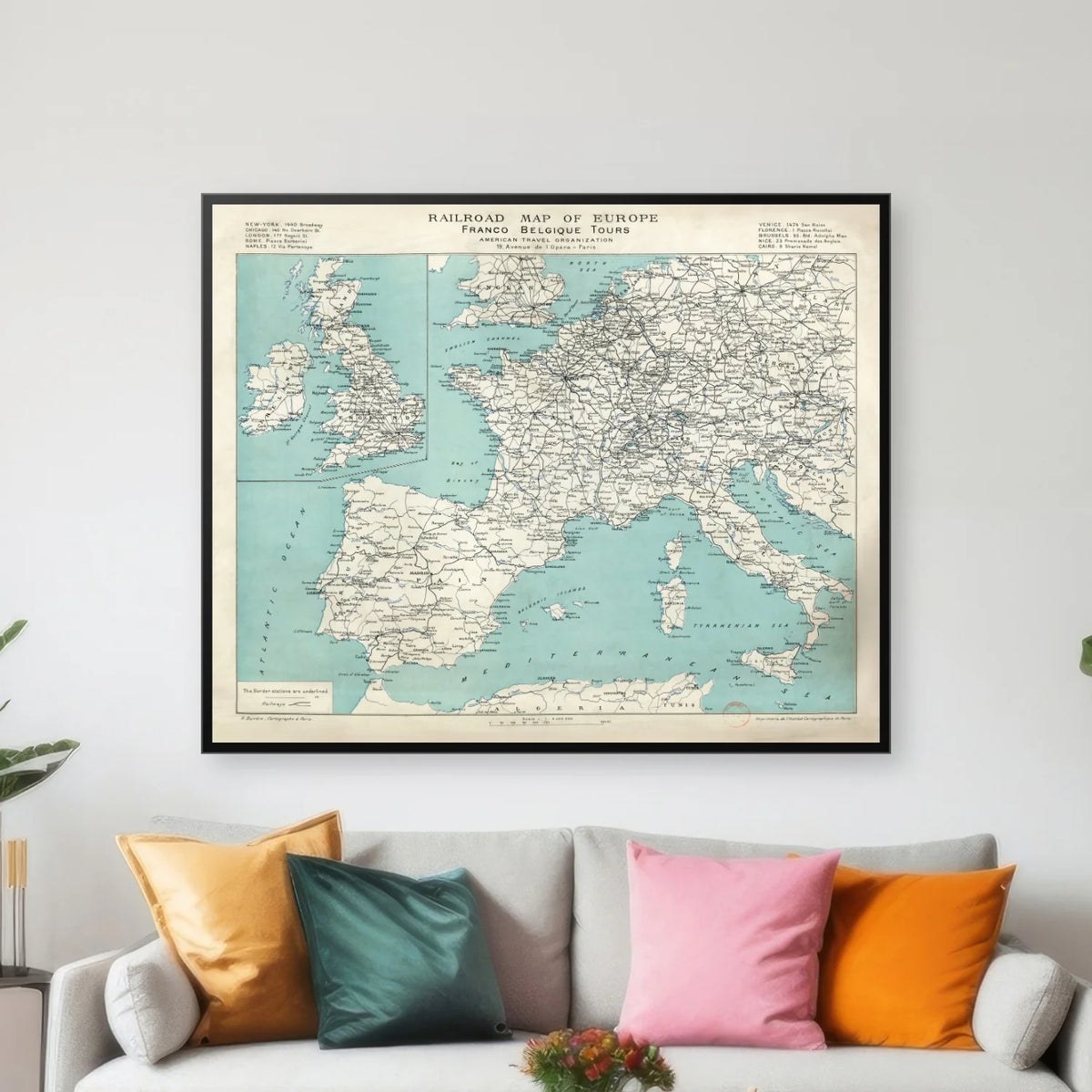 Railroad map of Europe 1920 - Jernbanekort - 80×65 cm – billede 3