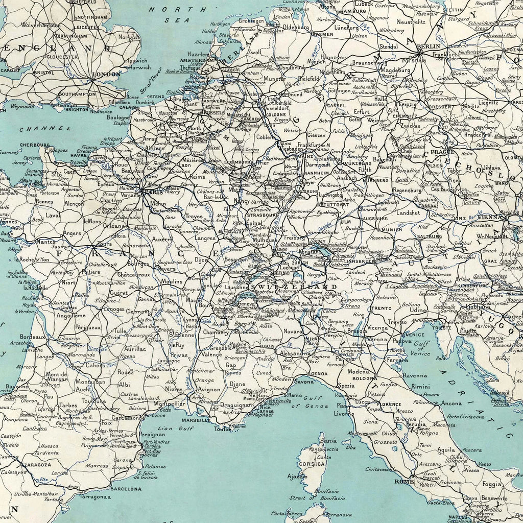 Railroad map of Europe 1920 - Jernbanekort - 80×65 cm – billede 4