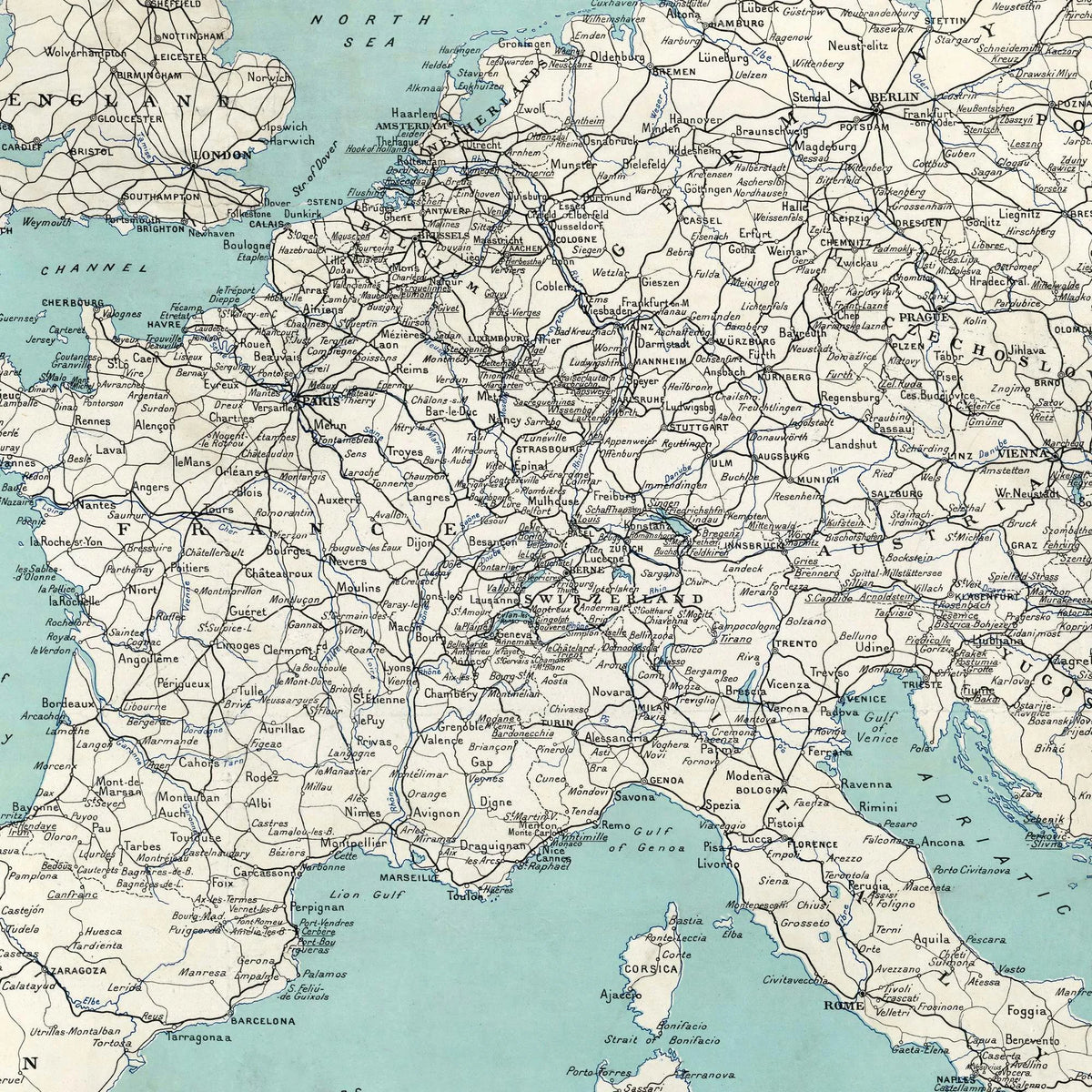 Railroad map of Europe 1920 - Jernbanekort - 80×65 cm – billede 4
