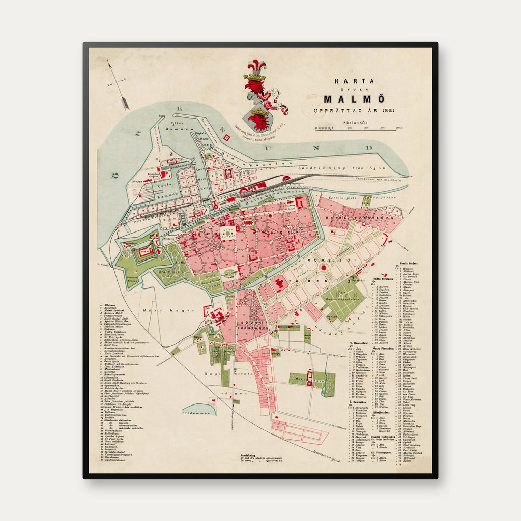 Karta öfver Malmö 1881 - Bykort - 65×80 cm – billede 1