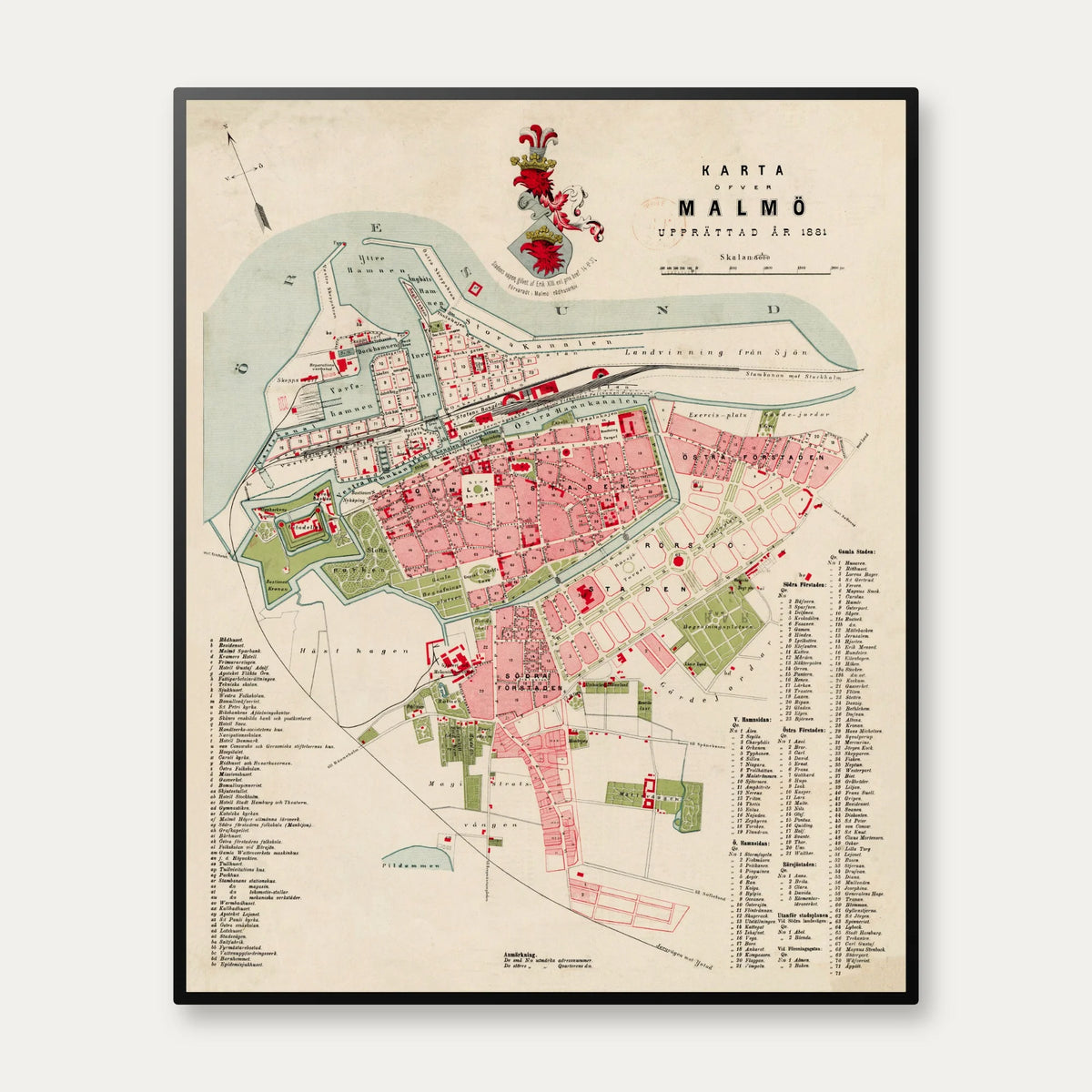 Karta öfver Malmö 1881 - Bykort - 65×80 cm – billede 1