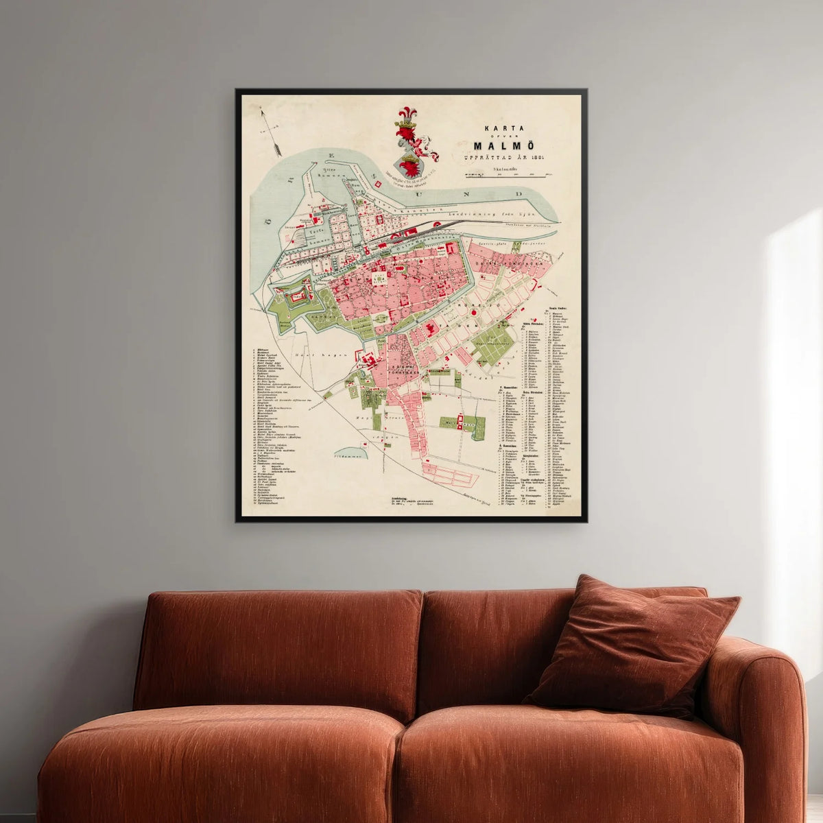Karta öfver Malmö 1881 - Bykort - 65×80 cm – billede 2