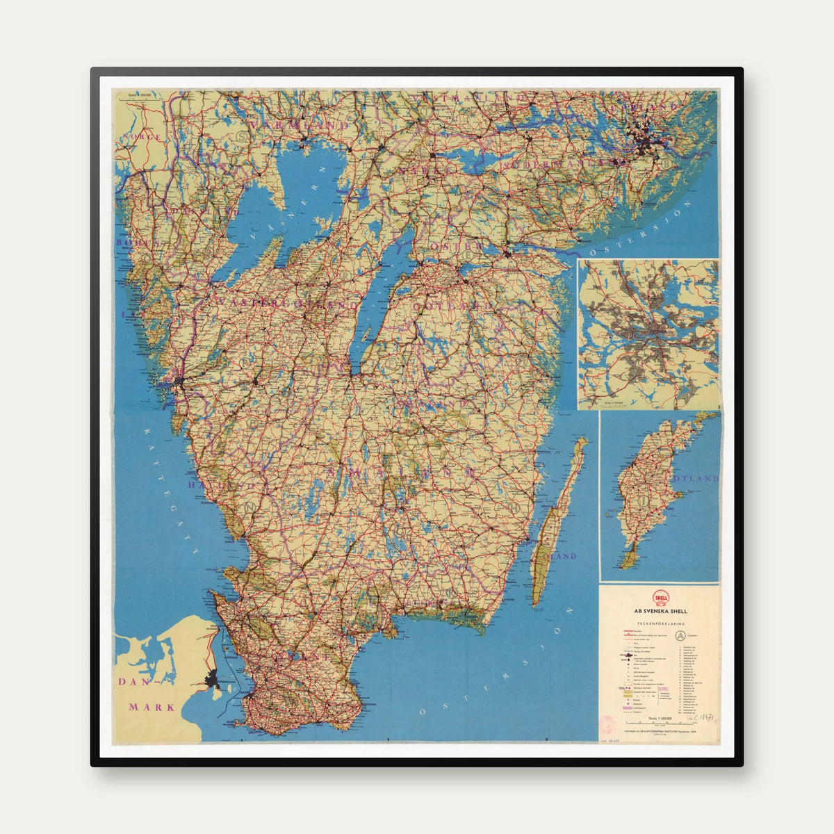 Vägkarta över Sverige 1949 - Vejkort - 84×90 cm – billede 1