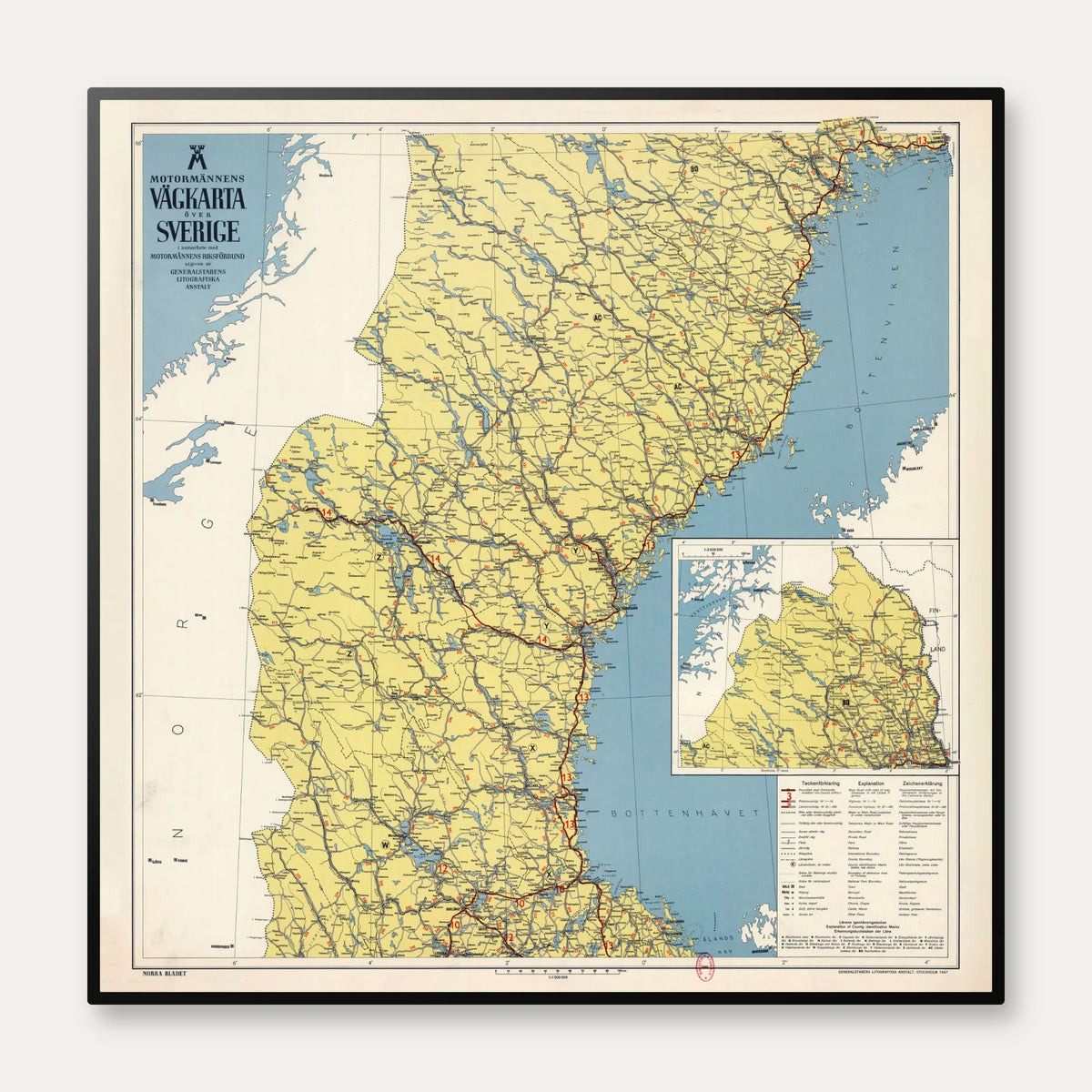Motormännens vägkarta över Sverige 1947 - Vejkort – billede 1