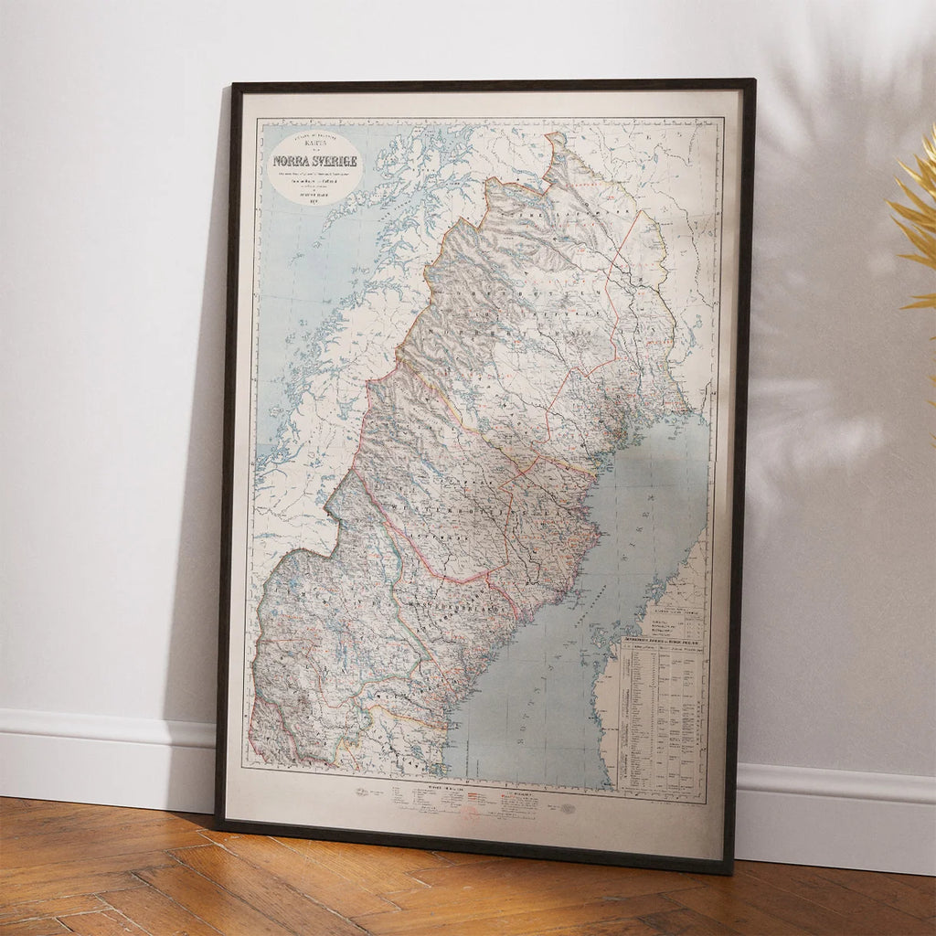 Norra Sverige 1870 - Fysisk och politisk karte - Landkort – billede 2