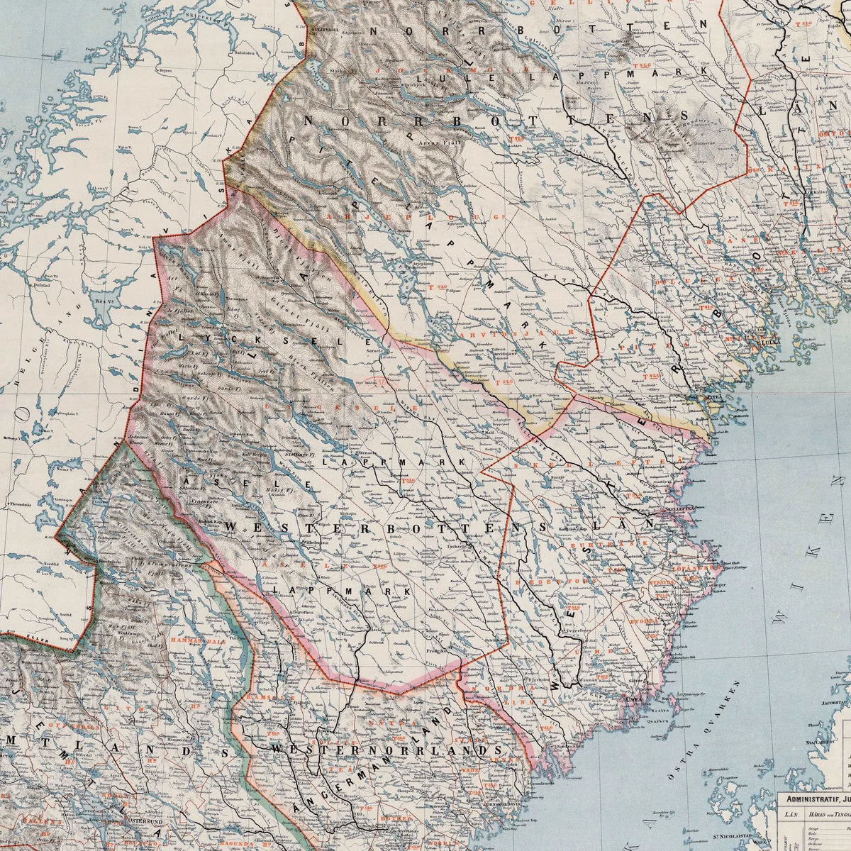 Norra Sverige 1870 - Fysisk och politisk karte - Landkort – billede 4