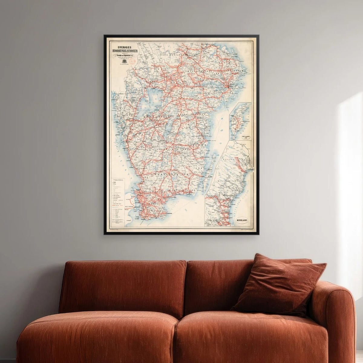 Reskarta öfver Sverige 1890 - Jernbanekort - 90×70 cm – billede 2