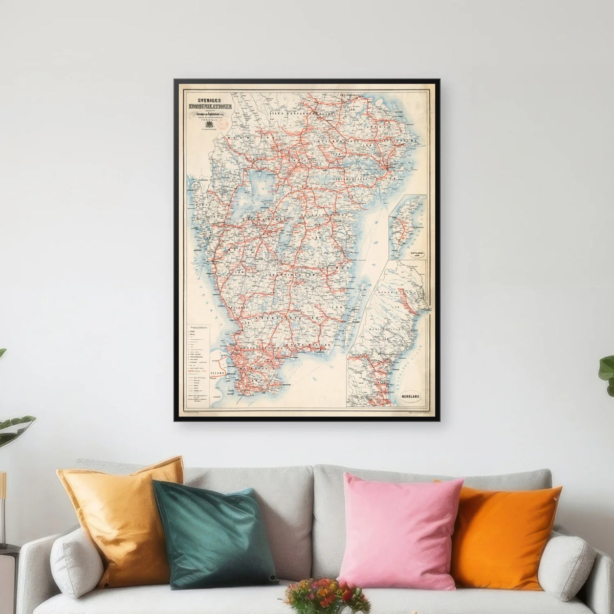Reskarta öfver Sverige 1890 - Jernbanekort - 90×70 cm – billede 3