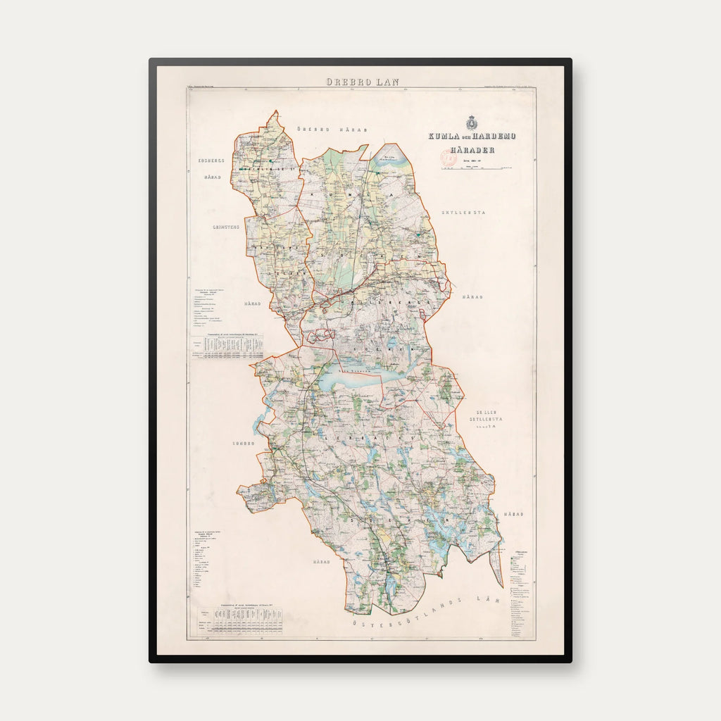 Orebro Län: Kumla och Hardemo härader 1869 - Landkort – billede 1