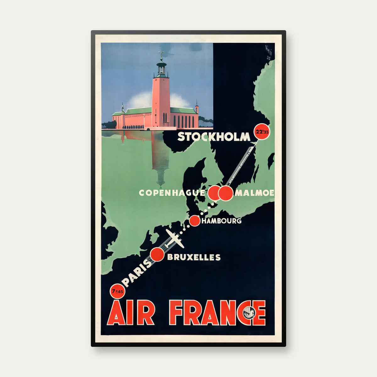 Air France / Paris Stockholm 1935 - Rejseplakat - 37×60 cm – billede 1