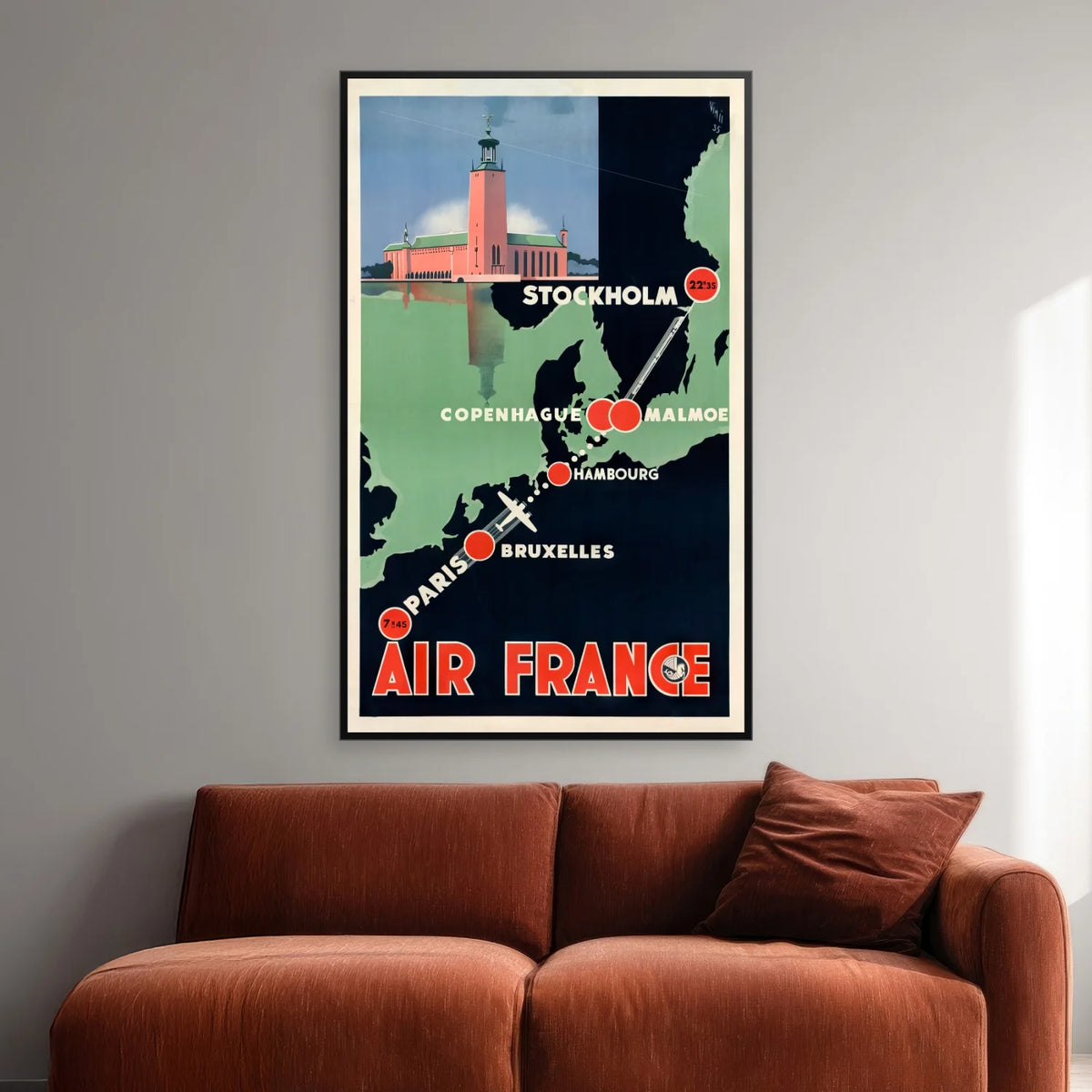 Air France / Paris Stockholm 1935 - Rejseplakat - 37×60 cm – billede 2