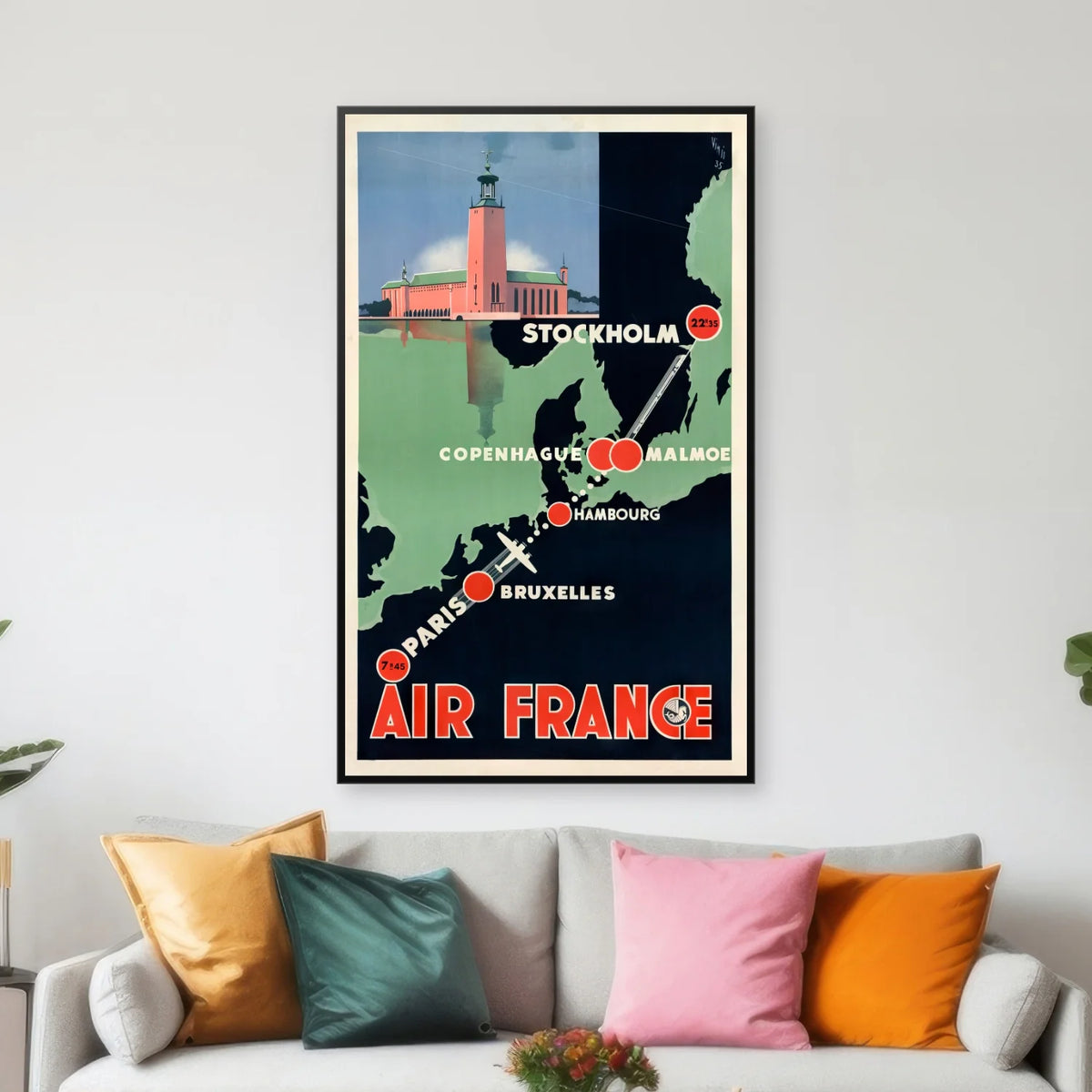 Air France / Paris Stockholm 1935 - Rejseplakat - 37×60 cm – billede 3