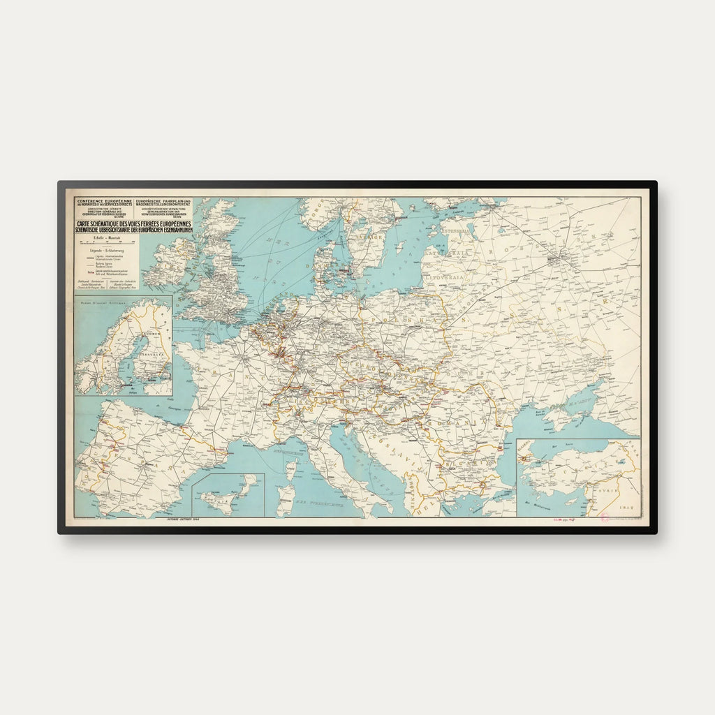 Kort over de europæiske jernbaner 1948 - Jernbanekort - 100×59 cm – billede 1
