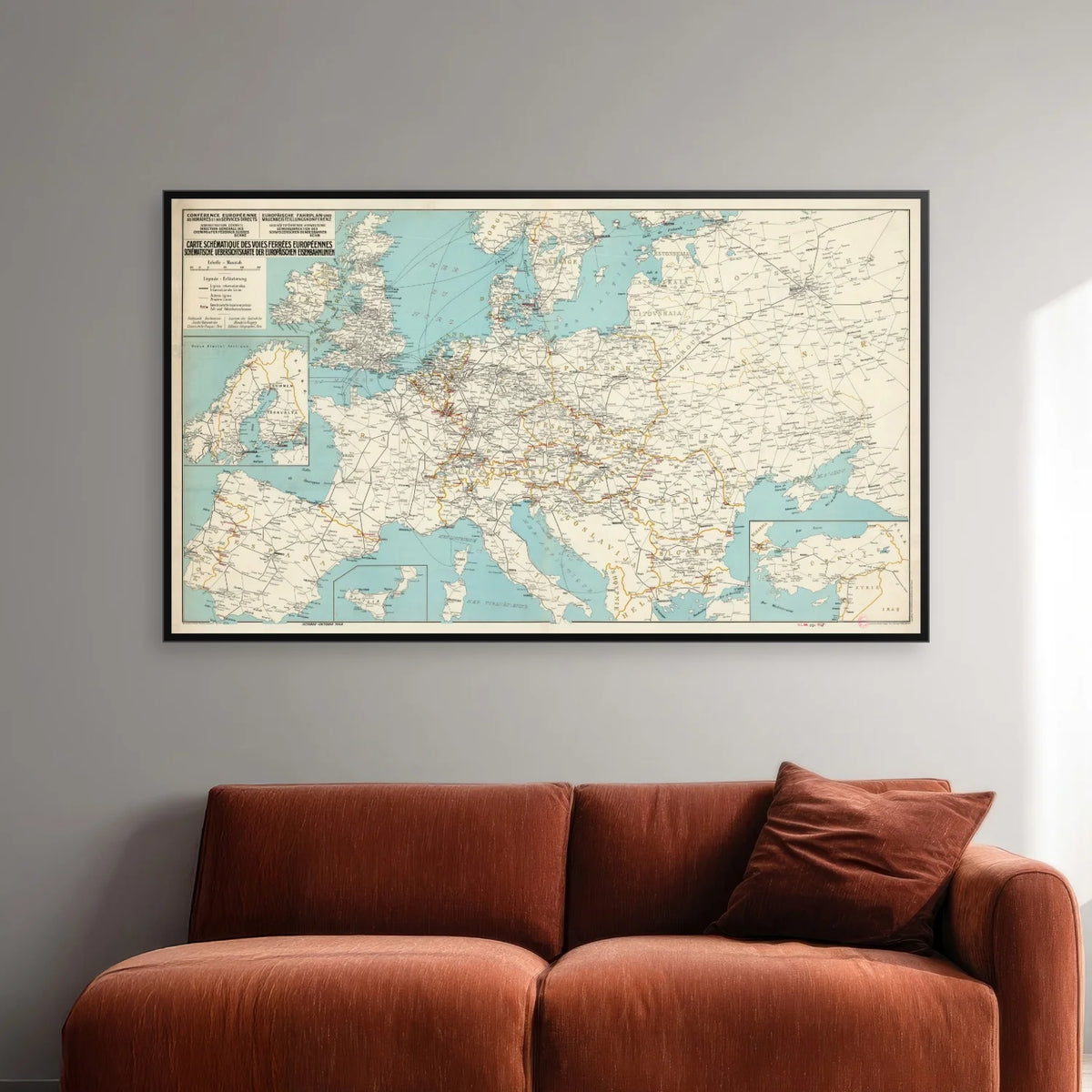 Kort over de europæiske jernbaner 1948 - Jernbanekort - 100×59 cm – billede 2