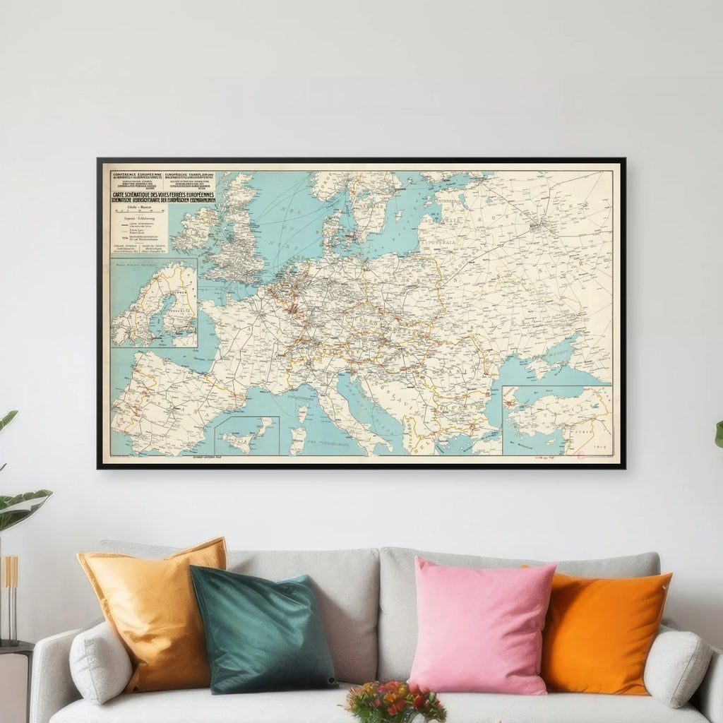Kort over de europæiske jernbaner 1948 - Jernbanekort - 100×59 cm – billede 3