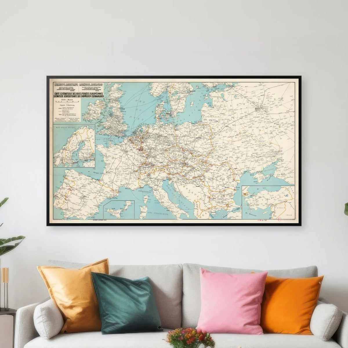 Kort over de europæiske jernbaner 1948 - Jernbanekort - 100×59 cm – billede 3