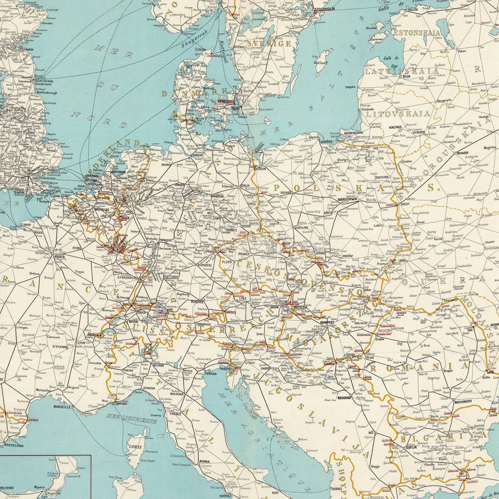 Kort over de europæiske jernbaner 1948 - Jernbanekort - 100×59 cm – billede 4