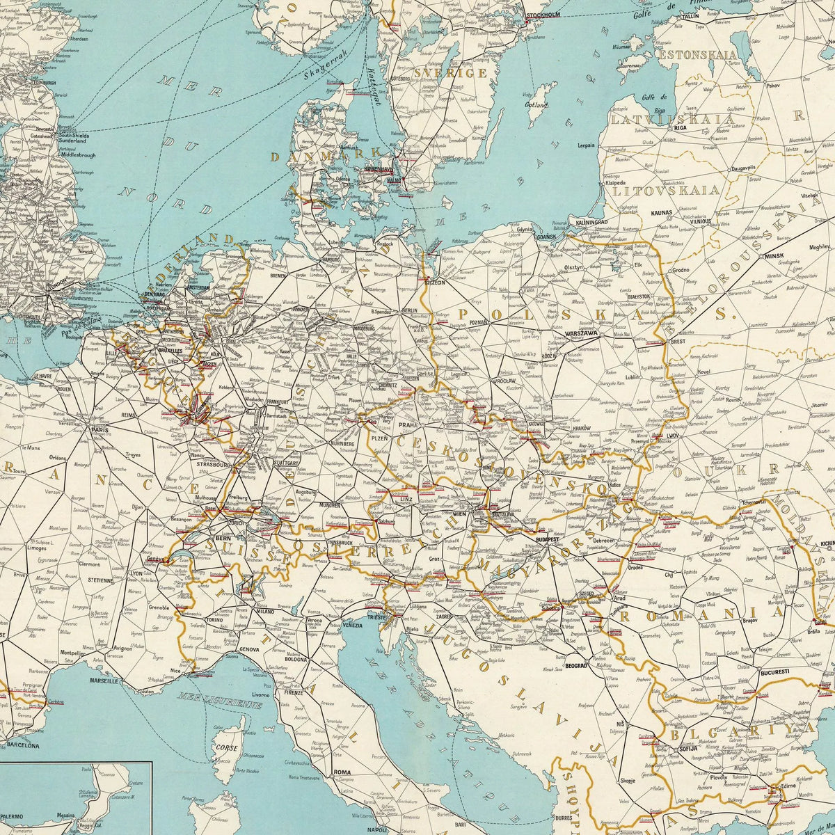 Kort over de europæiske jernbaner 1948 - Jernbanekort - 100×59 cm – billede 4