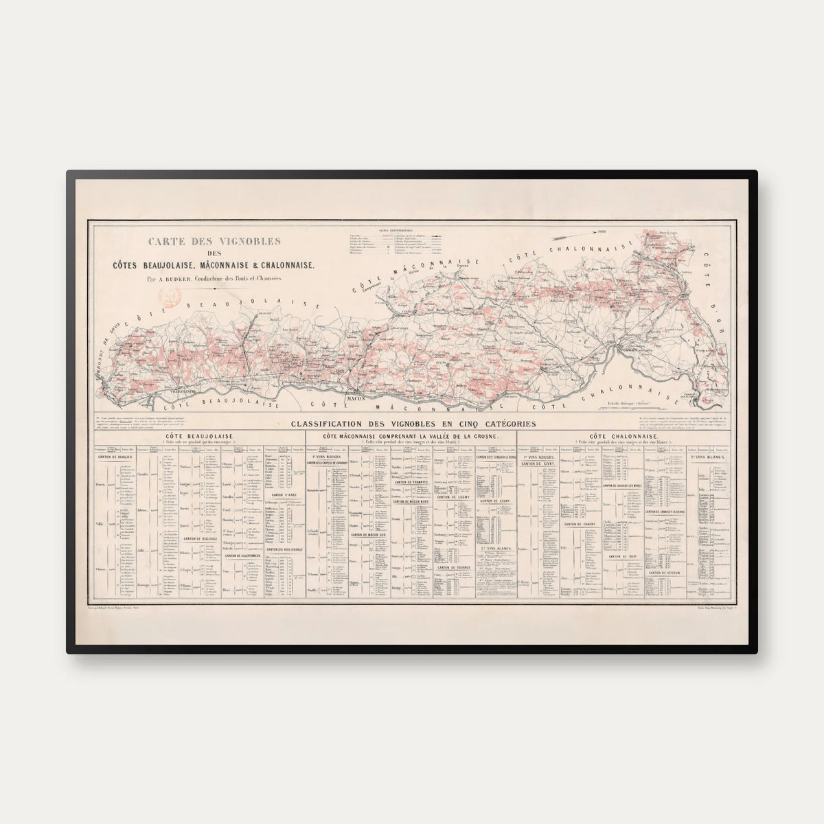 Carte des vignobles des côtes Beaujolaises 1869 - Vinkort – billede 1