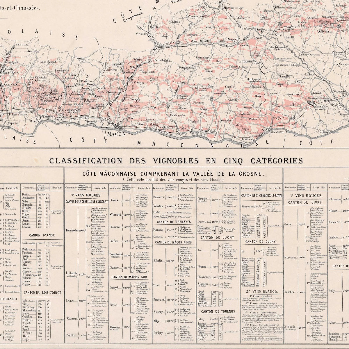 Carte des vignobles des côtes Beaujolaises 1869 - Vinkort – billede 4