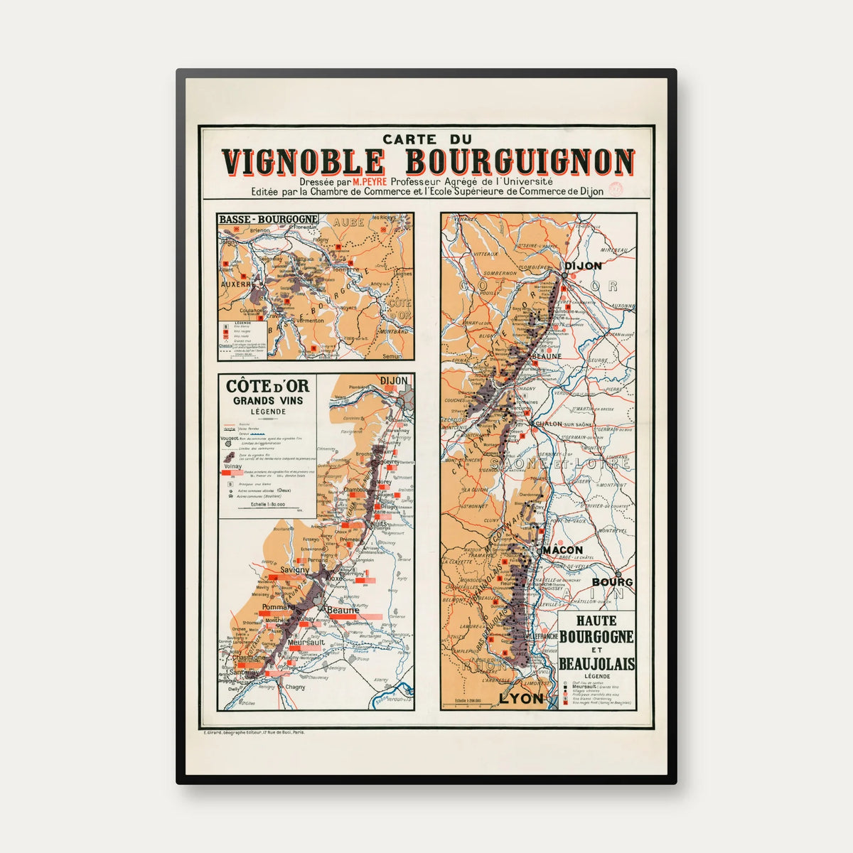 Carte du Vignoble Bourguignon 1934 - Vinkort – billede 1
