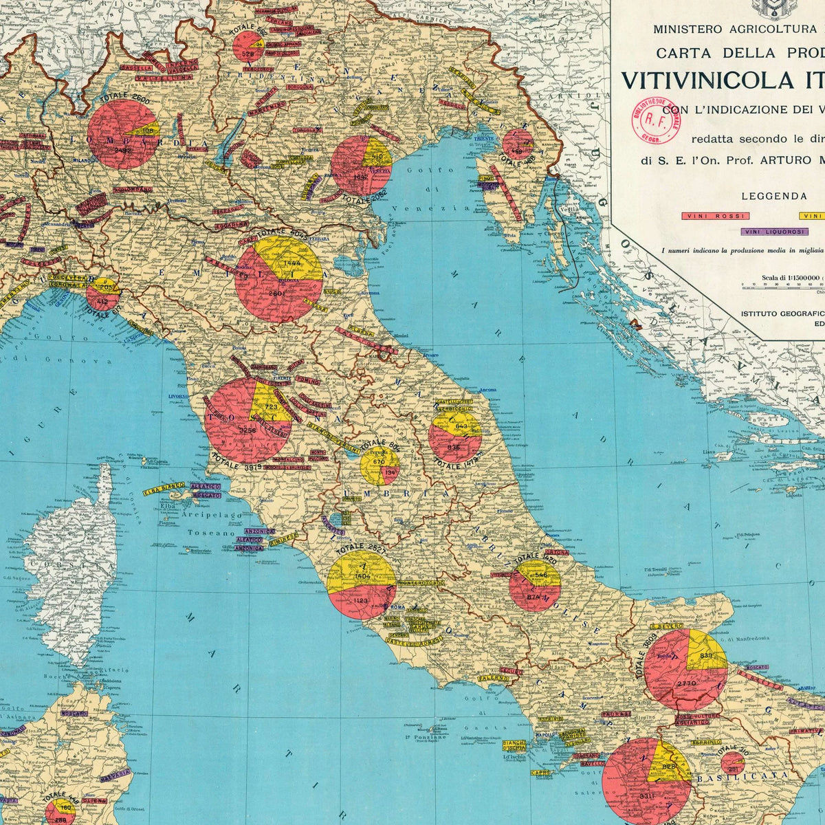 Vitivinicola italiana 1932 - Carta della produzione - Vinkort – billede 4