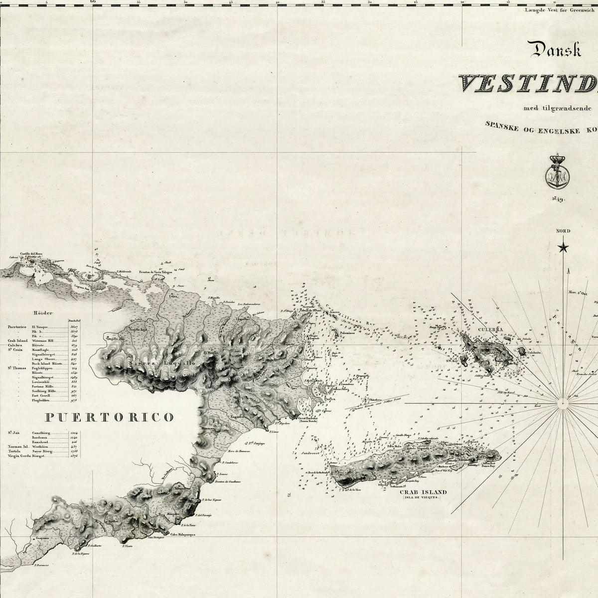 Dansk Vestindien med nabolande 1849 - Søfartskort – billede 4