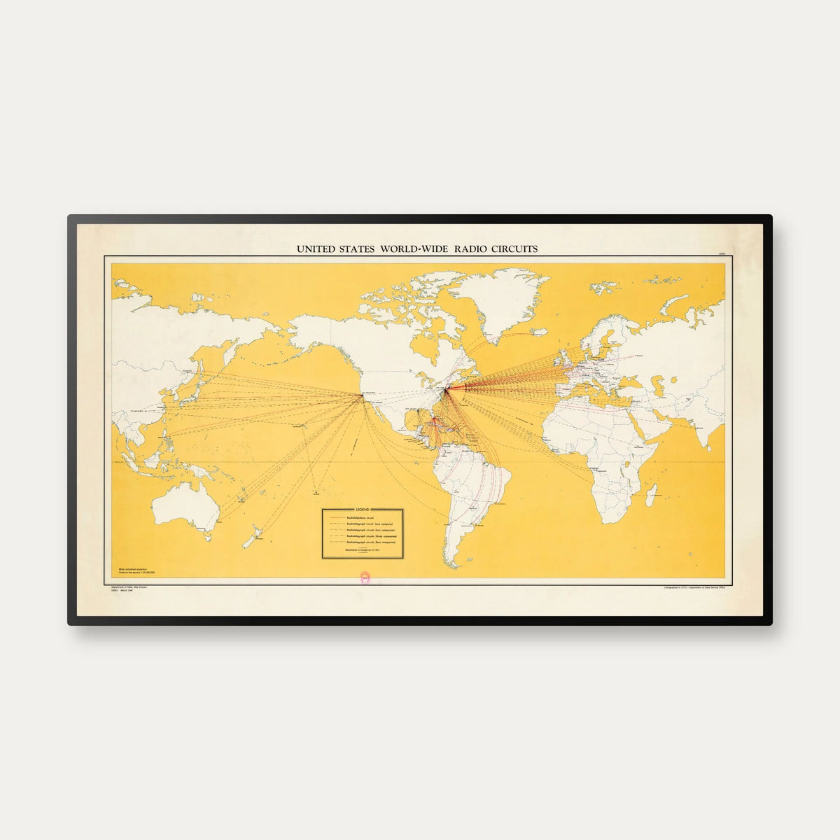 United States World-Wide Radio Circuits 1947 - Kort - 120×70 cm – billede 1